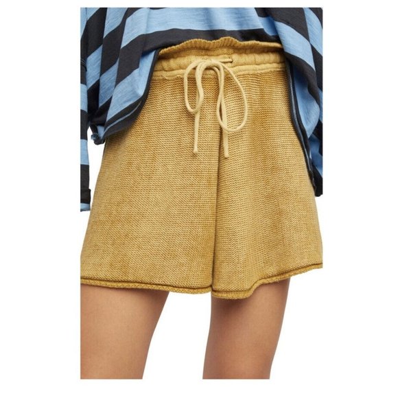 Free People Pants - New Free People Shorts Summertime Blues Knit Shorts Drawstring Gold NWT $78 XS